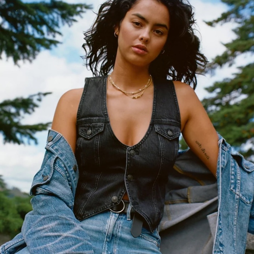 American Eagle Black Denim Vest size S